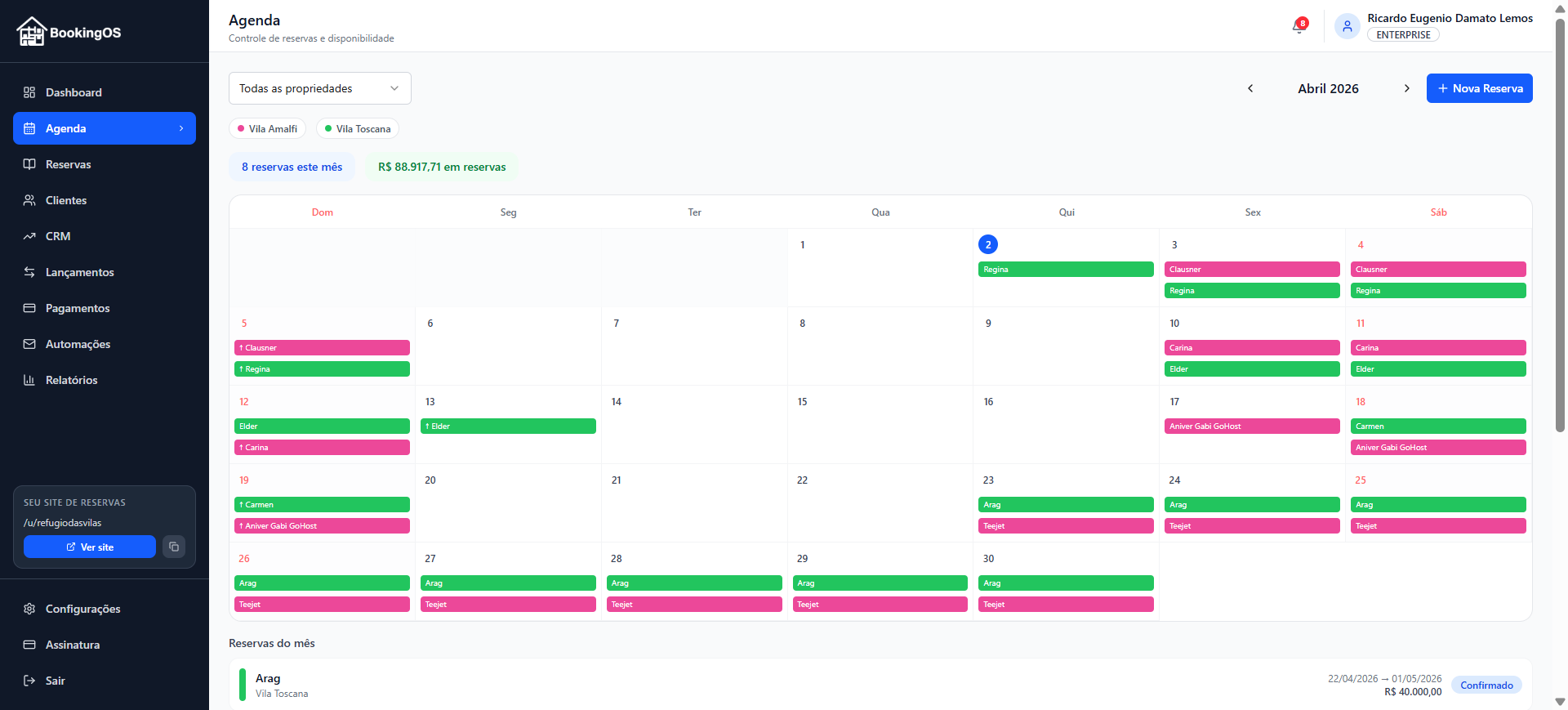 Organize suas reservas em um só lugar